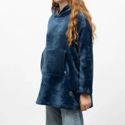 LULU CASTAGNETTE Sweat plaid à capuche avec grande poche Femme BLEU FONCE