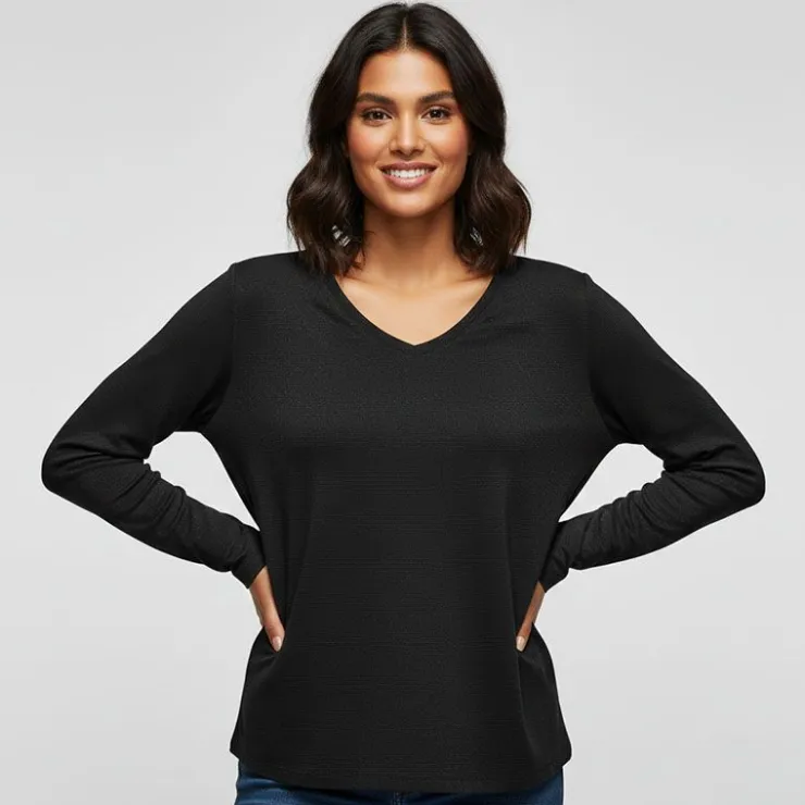 ONLY T shirt manches longues col V à paillettes karanda red Femme NOIR