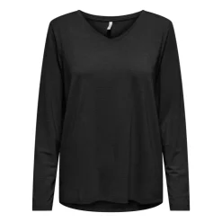 ONLY T shirt manches longues col V à paillettes karanda red Femme NOIR