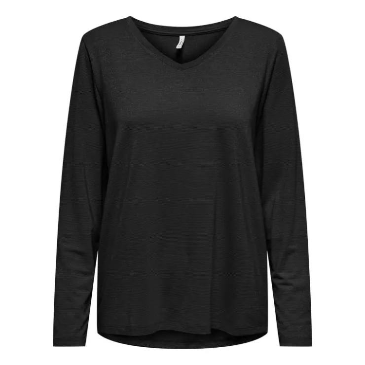 ONLY T shirt manches longues col V à paillettes karanda red Femme NOIR