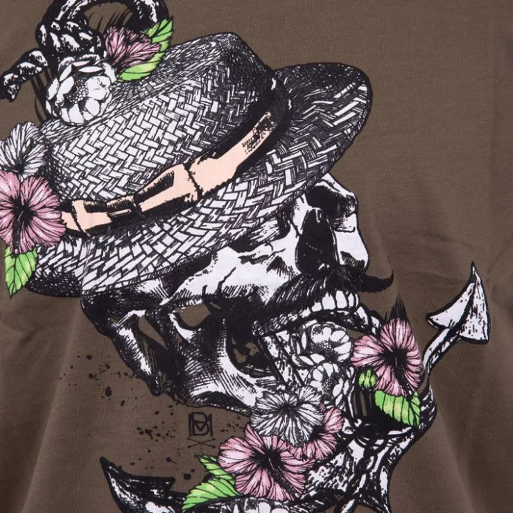 BLAGGIO Tee shirt à motif tete de mort mika Homme KAKI Discount