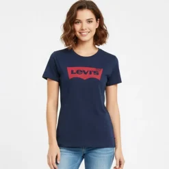 LEVI'S Tee shirt avec grand logo rouge coton Femme BLEU FONCE Hot