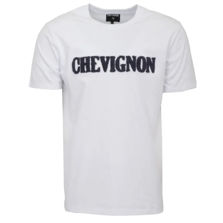 CHEVIGNON Tee shirt avec logo fausse fourrure Homme BLANC New