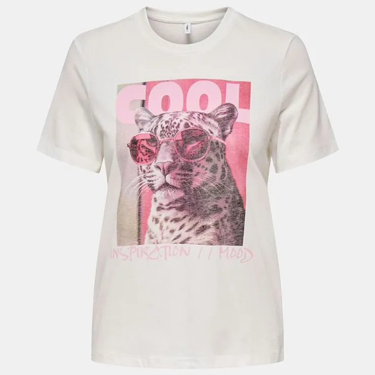 ONLY Tee shirt basique hariettte impression léopard Femme BLANC New