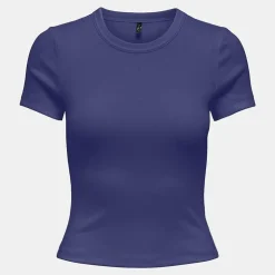 ONLY Tee shirt basique col rond coton bio Femme BLEU Best
