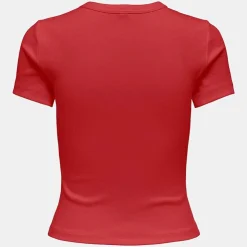 ONLY Tee shirt basique col rond coton bio Femme ROUGE New