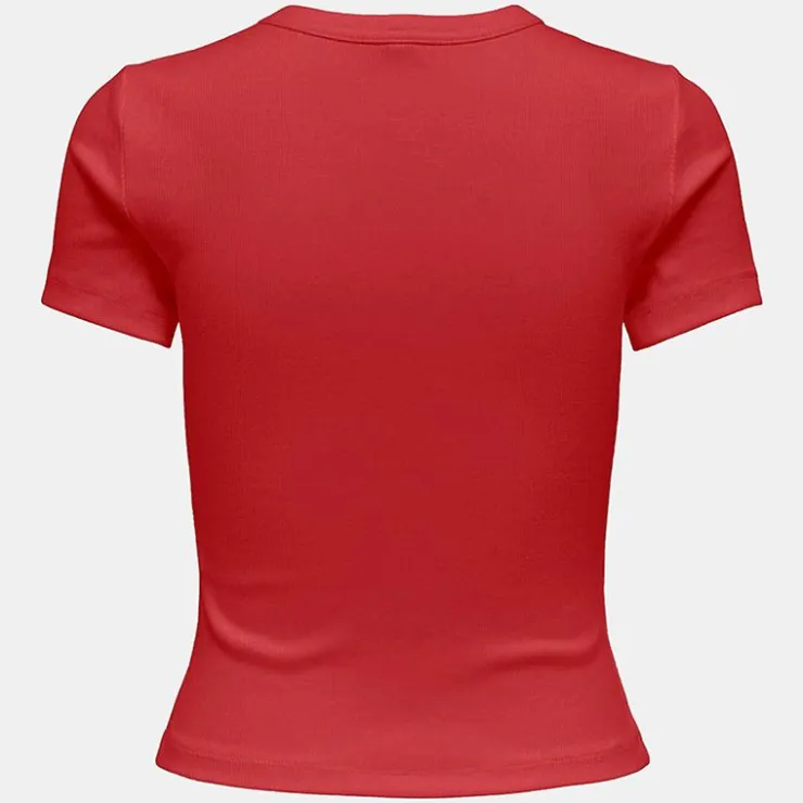 ONLY Tee shirt basique col rond coton bio Femme ROUGE New