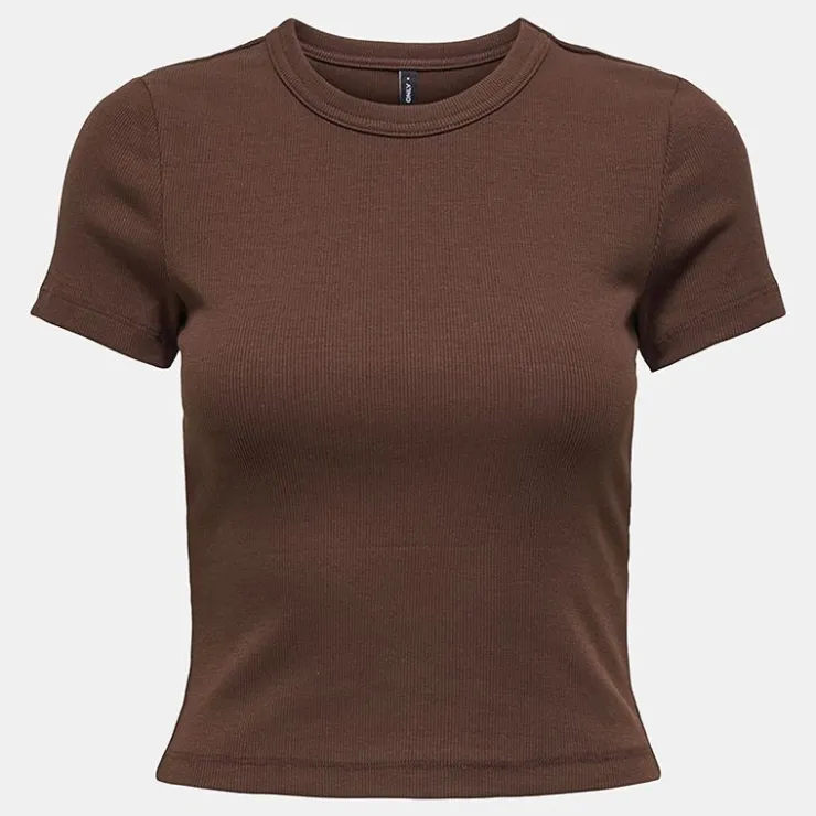 ONLY Tee shirt basique col rond coton bio Femme MARRON Best