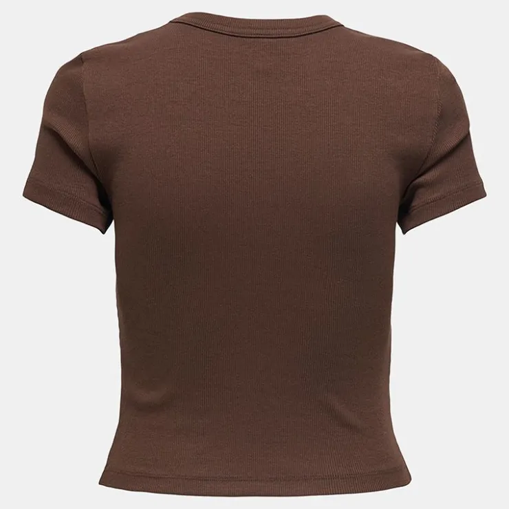 ONLY Tee shirt basique col rond coton bio Femme MARRON Best