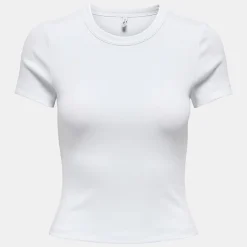 ONLY Tee shirt basique col rond coton bio Femme BLANC Sale