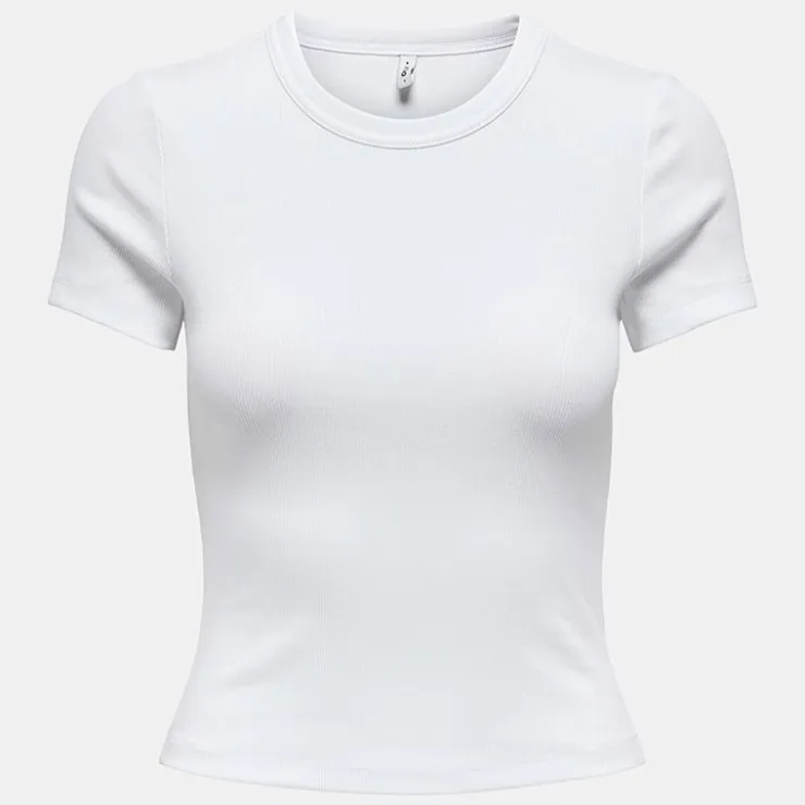 ONLY Tee shirt basique col rond coton bio Femme BLANC Sale