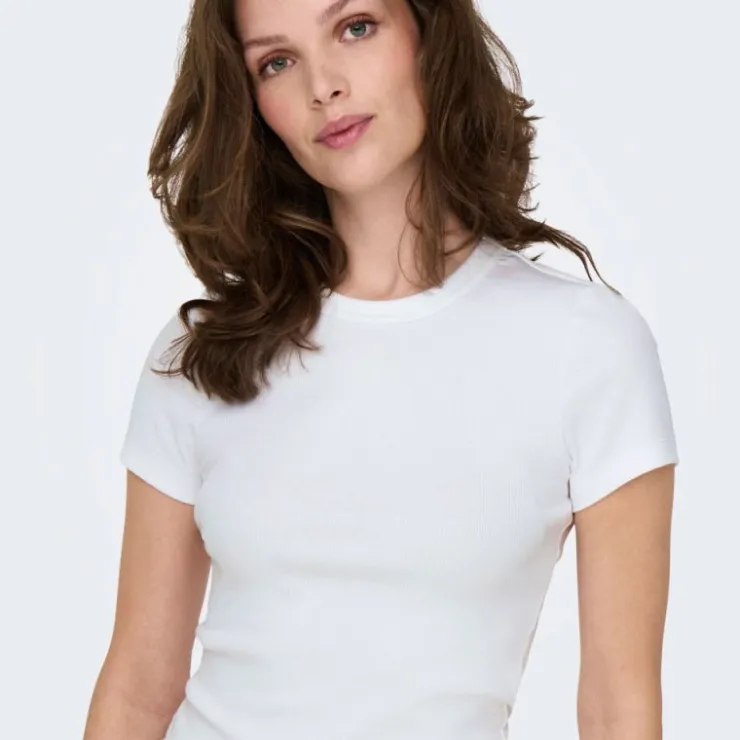 ONLY Tee shirt basique col rond coton bio Femme BLANC Sale