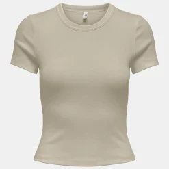 ONLY Tee shirt basique col rond coton bio Femme BEIGE Outlet
