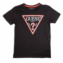 GUESS Tee shirt basique coton col rond avec logo Enfant NOIR Discount