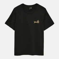 VERO MODA Tee shirt black folina col rond imprimé texte Femme NOIR Discount