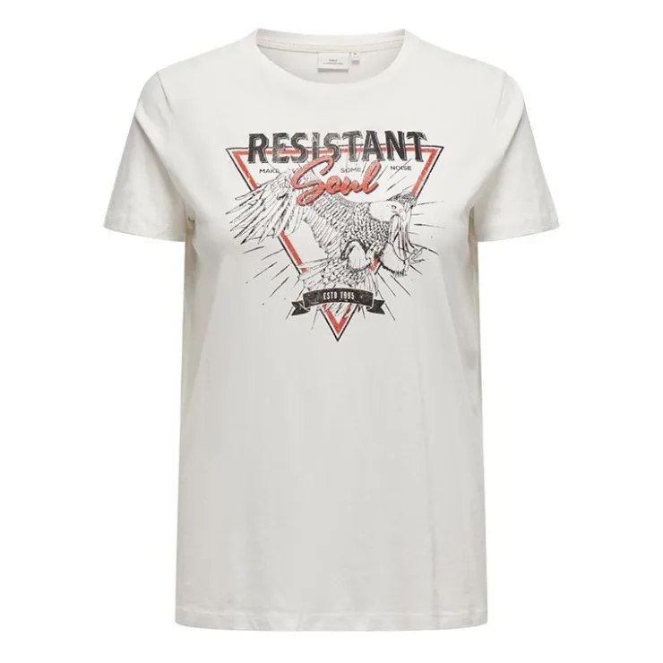 ONLY CARMAKOMA Tee shirt en coton biologique impression resistant soul Femme BLANC Outlet