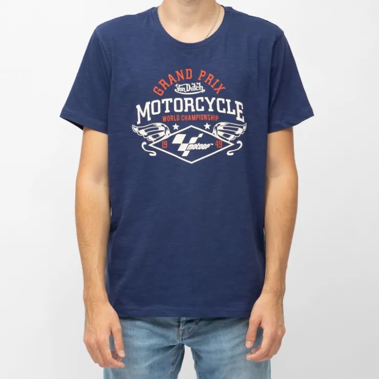 VON DUTCH Tee shirt bleu marine coton logo Grand Prix moto gp world championship Homme BLEU FONCE Online