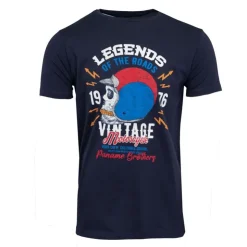 PANAME BROTHERS Tee shirt casque moto coton squelette Homme BLEU FONCE Sale