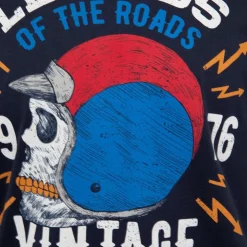 PANAME BROTHERS Tee shirt casque moto coton squelette Homme BLEU FONCE Sale