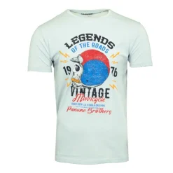 PANAME BROTHERS Tee shirt casque moto coton squelette Homme VERT CLAIR