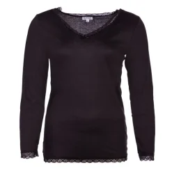 BURTON OF LONDON Tee shirt chaud à dentelle col V ysia Femme NOIR