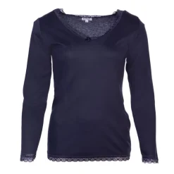 BURTON OF LONDON Tee shirt chaud à dentelle col V ysia Femme BLEU FONCE