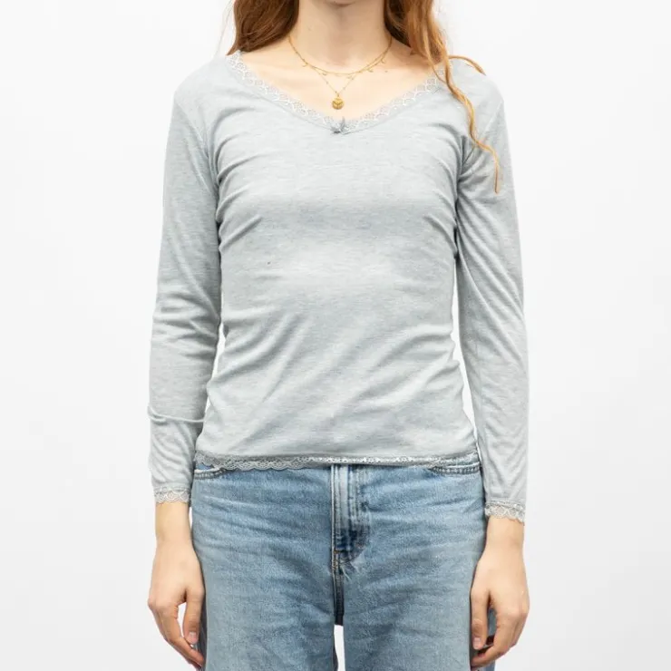 RODIER Tee shirt chaud col V à dentelle kalou Femme GRIS Outlet