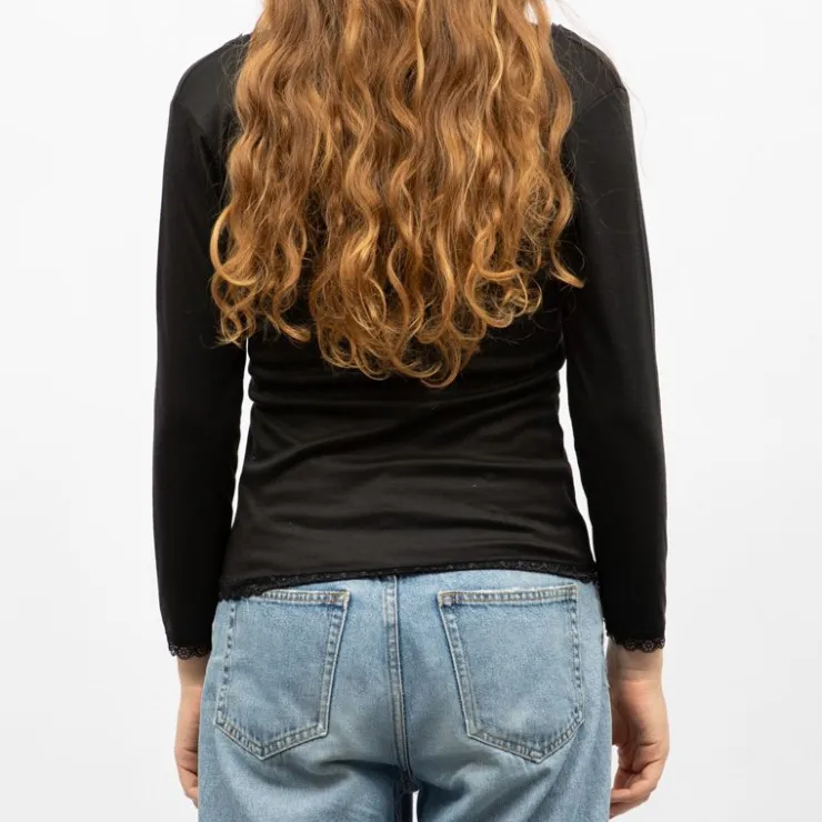 RODIER Tee shirt chaud col V à dentelle kalou Femme NOIR