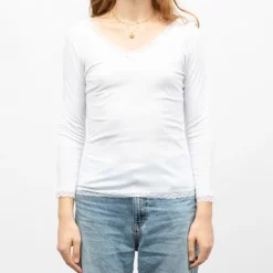 RODIER Tee shirt chaud col V à dentelle kalou Femme BLANC Sale
