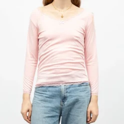 RODIER Tee shirt chaud col V à dentelle kalou Femme ROSE