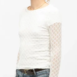 LA PETITE ETOILE Tee shirt col bateau à dentelle manches longues thell Femme BLANC Sale