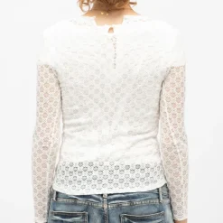 LA PETITE ETOILE Tee shirt col bateau à dentelle manches longues thell Femme BLANC Sale