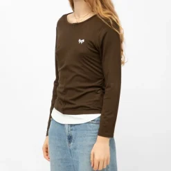 BURTON OF LONDON Tee shirt col bateau aliona avec zip noeud brodé Femme MARRON FONCE Discount