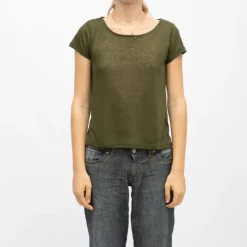 DEELUXE 74 Tee shirt col rond tissu chiné fil doré Femme KAKI Best