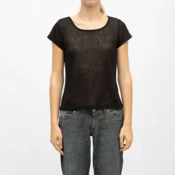 DEELUXE 74 Tee shirt col rond tissu chiné fil doré Femme NOIR Clearance