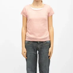 DEELUXE 74 Tee shirt col rond tissu chiné fil doré Femme ROSE Hot