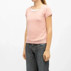 DEELUXE 74 Tee shirt col rond tissu chiné fil doré Femme ROSE Hot