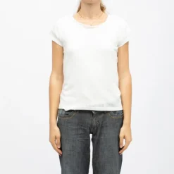 DEELUXE 74 Tee shirt col rond tissu chiné fil doré Femme BLANC New