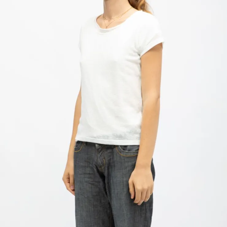 DEELUXE 74 Tee shirt col rond tissu chiné fil doré Femme BLANC New