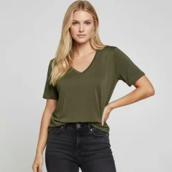 ONLY Tee shirt col V à pailettes Harly Femme KAKI Online