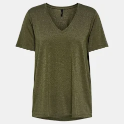 ONLY Tee shirt col V à pailettes Harly Femme KAKI Online