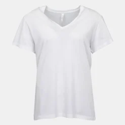 ICON Tee shirt col v basique coton à manches courtes Femme BLANC Clearance
