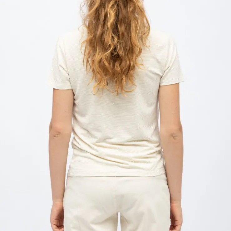 LA PETITE ETOILE Tee shirt col v ecru rayé dore kayla Femme BLANC ECRU New