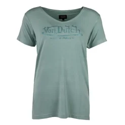 VON DUTCH Tee shirt col V fluide strass logo Femme BLEU CLAIR Clearance