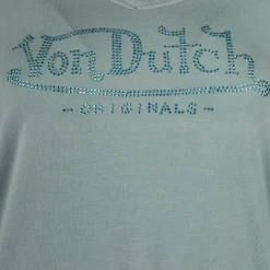 VON DUTCH Tee shirt col V fluide strass logo Femme BLEU CLAIR Clearance
