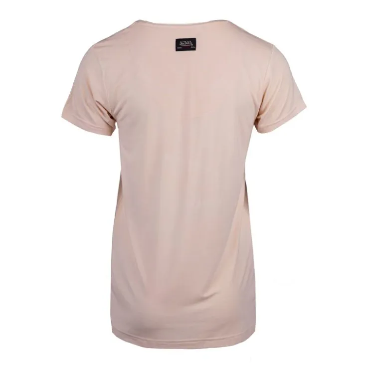 VON DUTCH Tee shirt col V fluide strass logo Femme SAUMON Hot