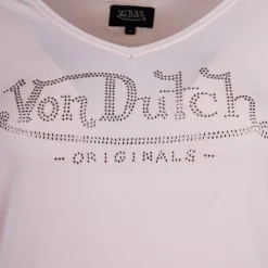 VON DUTCH Tee shirt col V fluide strass logo Femme SAUMON Hot