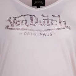 VON DUTCH Tee shirt col V fluide strass logo Femme ROSE CLAIR Discount