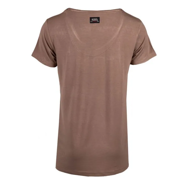 VON DUTCH Tee shirt col V fluide strass logo Femme MARRON Hot