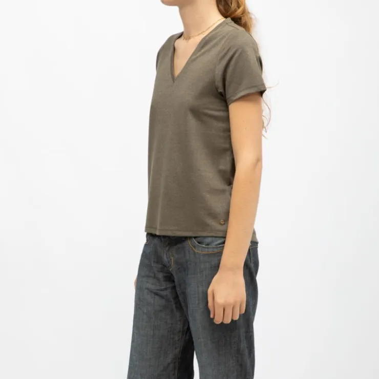 DEELUXE 74 Tee shirt col v glowy khaki manches courtes Femme KAKI New